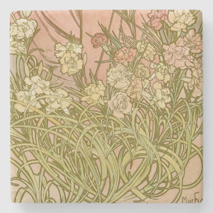 Jugendstil Alfonse Mucha Blütensträuße Nelken Blum Steinuntersetzer