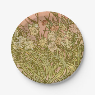 Jugendstil Alfonse Mucha Florale Nelkenblumen Pappteller