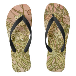 Jugendstil Alfonse Mucha Florale Nelkenblüten Flip Flops