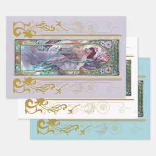 Jugendstil Alphonse Mucha Abend Besichtigung Geschenkpapier Set