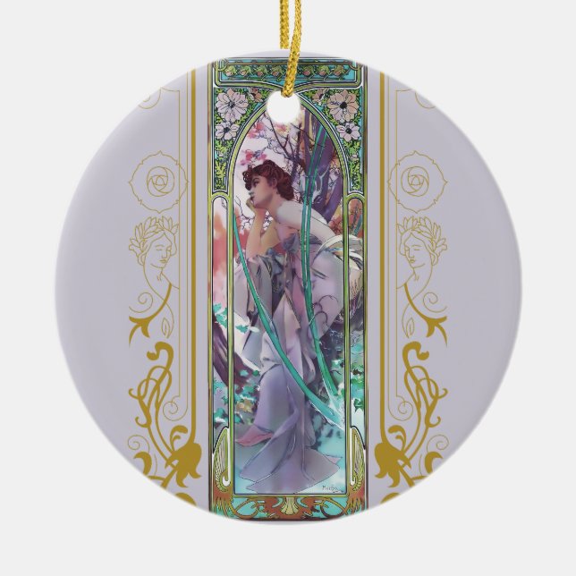 Jugendstil Alphonse Mucha Abend Besichtigung Keramik Ornament (Vorne)