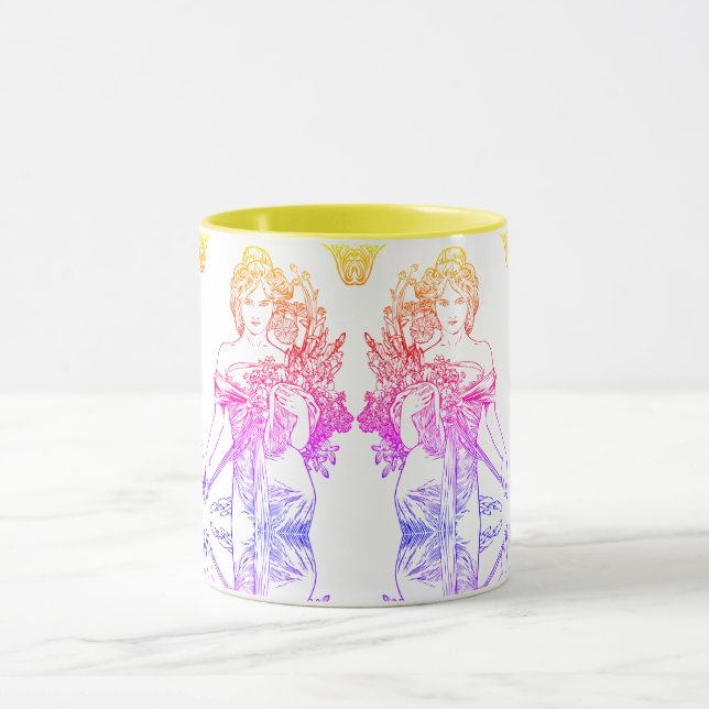 Jugendstil Alphonse Mucha Blume Tasse (Zentrum)