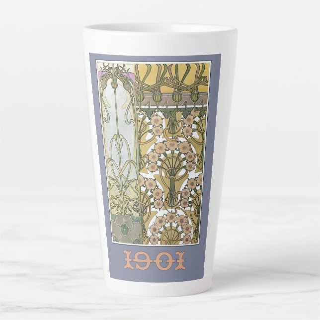 Jugendstil-Alphonse Mucha Blumenkunst 1901 lila Milchtasse (Vorderseite)