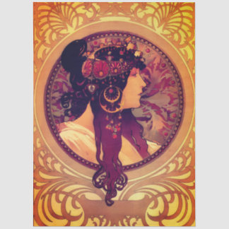 Jugendstil Alphonse Mucha Donna elegante Frau Seidenpapier