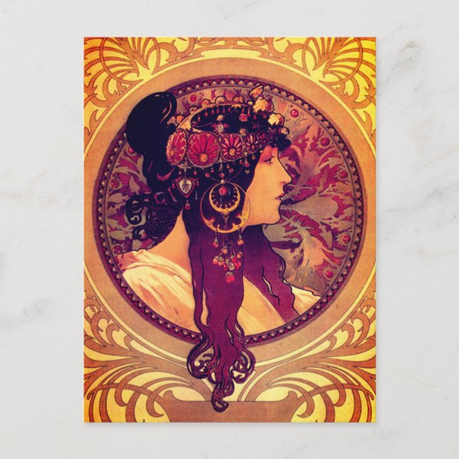 Jugendstil Alphonse Mucha Donna Ristorante La Lanc Postkarte (Vorderseite)