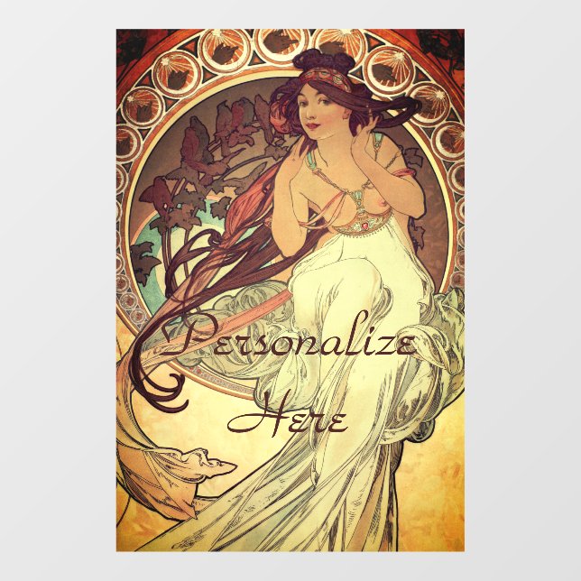 Jugendstil Alphonse Mucha Elegante Musik Fensteraufkleber (Blatt)