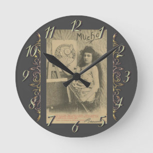 Jugendstil Alphonse mucha Frau Kunstmodell Runde Wanduhr
