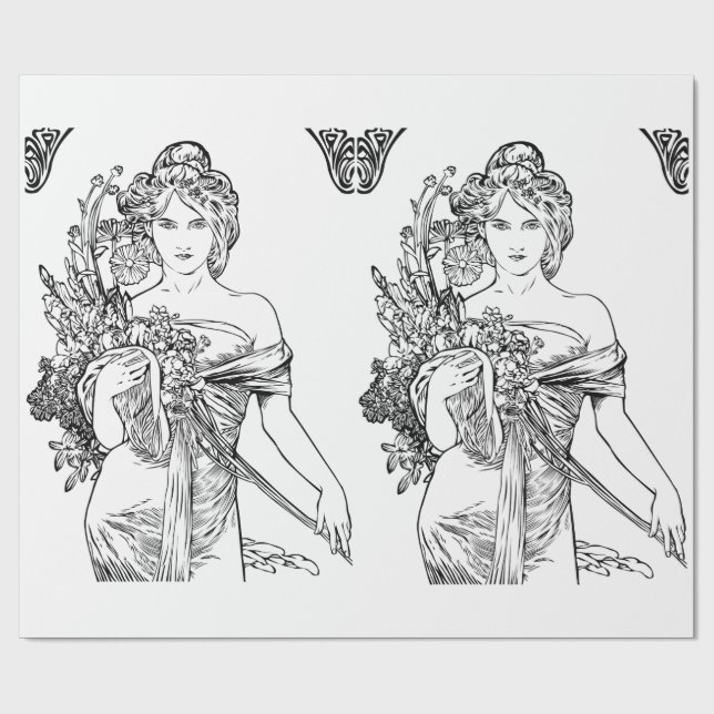 Jugendstil Alphonse Mucha Geschenkpapier (Flach)