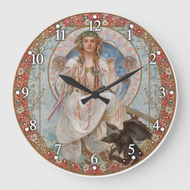 Jugendstil - Alphonse Mucha Große Wanduhr (Vorderseite)