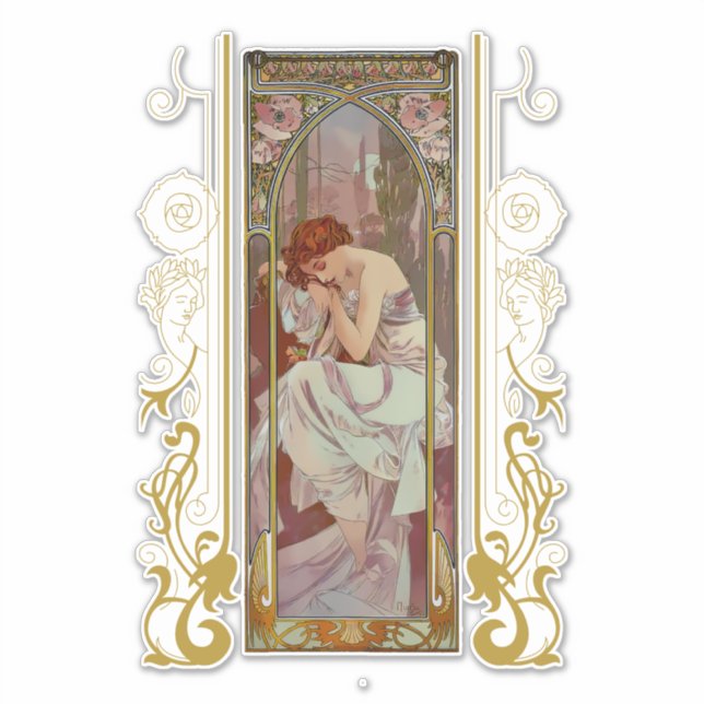 Jugendstil Alphonse Mucha Night's Erholung Aufkleber (Vorderseite)