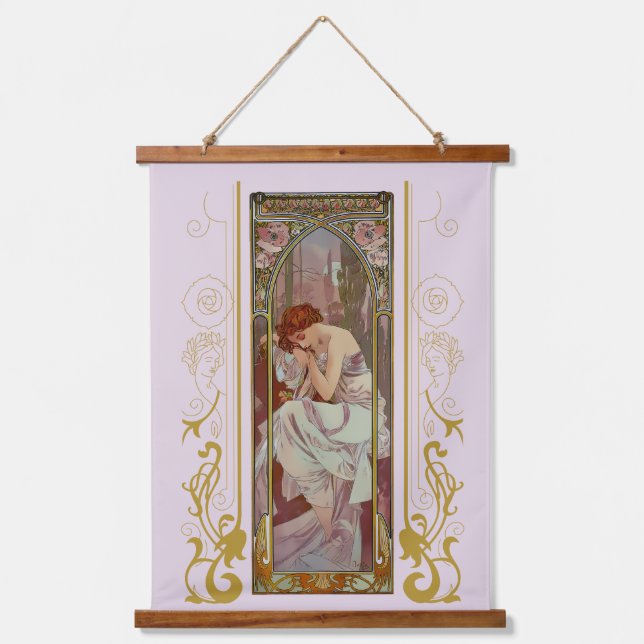 Jugendstil Alphonse Mucha Night's Erholung Wandteppich Mit Holzrahmen (Vorderseite)
