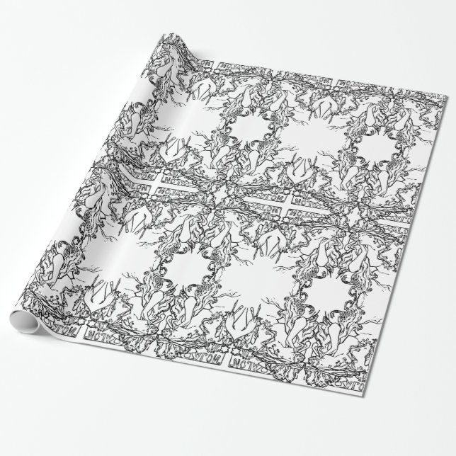 Jugendstil Alphonse Mucha Salon Schwarz-weiß Geschenkpapier (Ungerollt)
