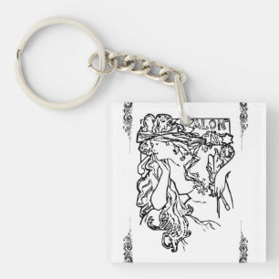 Jugendstil Alphonse Mucha Salon schwarz-weiß Schlüsselanhänger