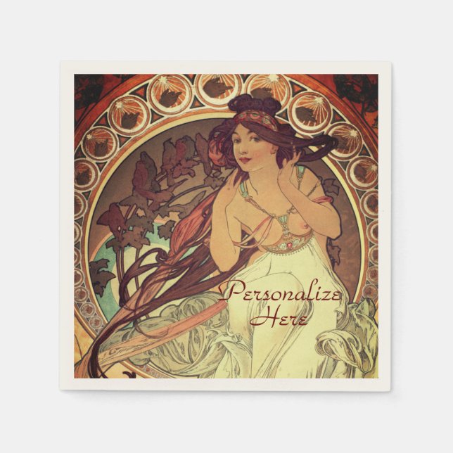 Jugendstil Alphonse Mucha Vintage Jugendstil Serviette (Vorderseite)