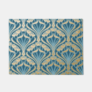 Jugendstil,aquamarin,Damast,Blumenmuster,Chic,V Fußmatte