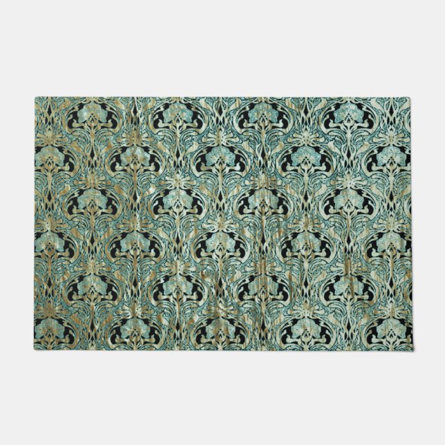 Jugendstil, aquamarin, Gold, Muster, Belle époque, Fußmatte (Vorderseite)