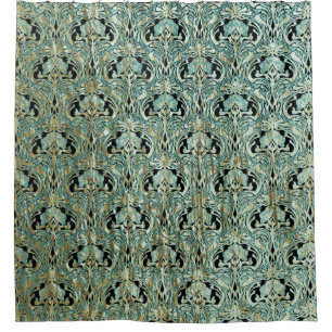 Jugendstil, aquamarin, vergoldet, muster,belle ép duschvorhang