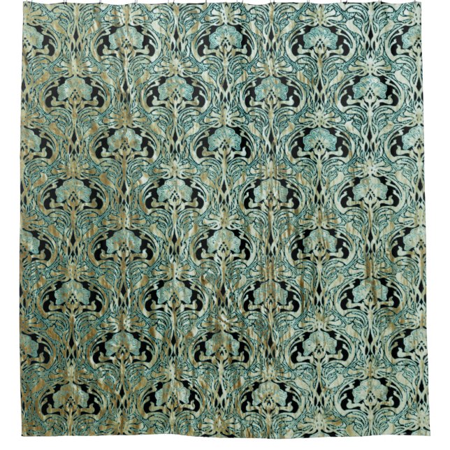 Jugendstil, aquamarin, vergoldet, muster,belle épo duschvorhang (Vorderseite)