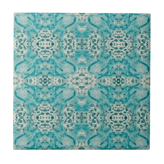 Jugendstil Aquamarine Grüne Dekoration Spiegelbild Fliese (Vorderseite)
