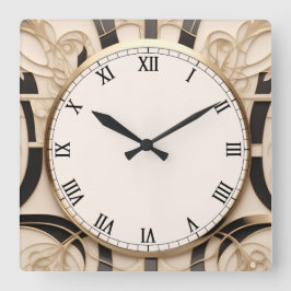 Jugendstil Art Deco Clock - Schwarz-weiß und Gold Quadratische Wanduhr