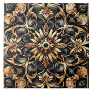 Jugendstil / Art Deco Elegant Schwarz und Gold  Fliese