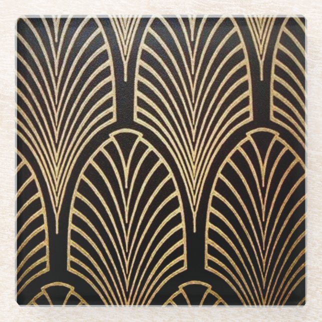 Jugendstil, Art Deko, Fanmuster, Bronze, Gold, bl Glasuntersetzer (Vorderseite)