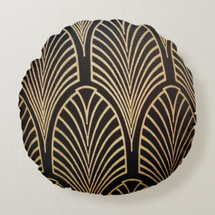 Jugendstil, Art Deko, Fanmuster, Bronze, Gold, bl Rundes Kissen