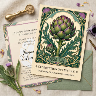 Jugendstil Artischocke Elegante Vintage-Dinnerpart Einladung