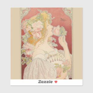 Jugendstil Belle Époque Dame Rosen Livemont Aufkleber