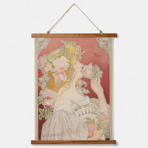 Jugendstil Belle Époque Dame Rosen Livemont Wandteppich Mit Holzrahmen