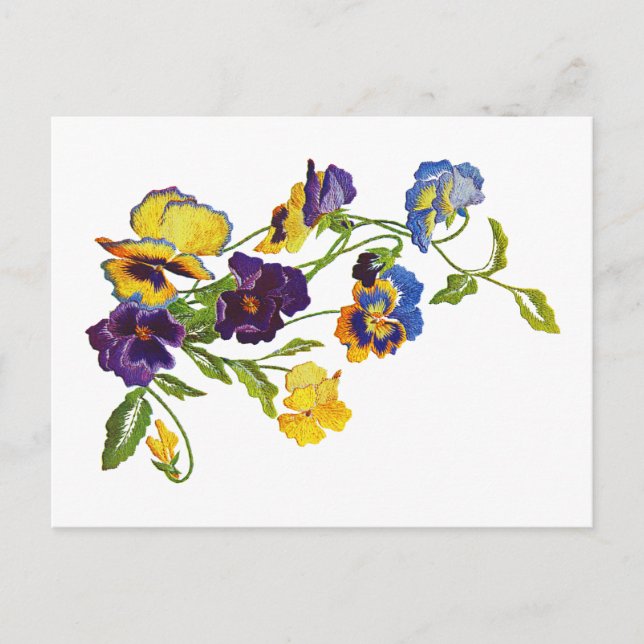 Jugendstil bestickte Stiefmütterchen Postkarte (Vorderseite)