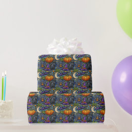 Jugendstil Blau Halloween Geschenkpapier