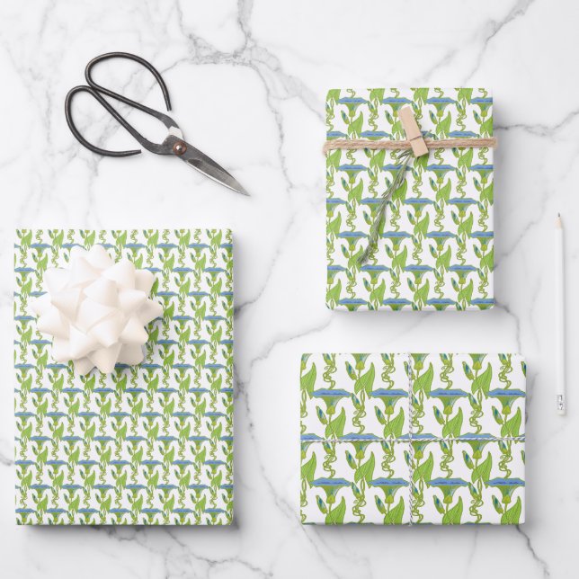 Jugendstil-Blau Ipomoea Tapetenwerfer Geschenkpapier Set (Vorderseite)