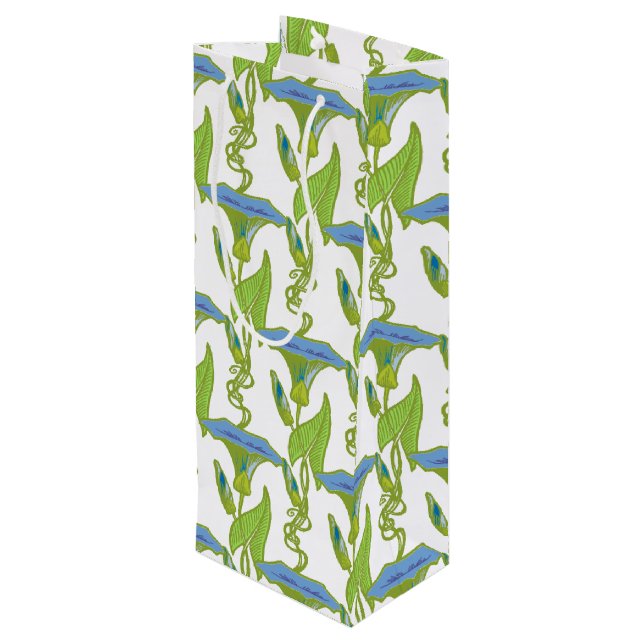 Jugendstil-Blau Ipomoea Tapetenwerfer Geschenktüte Für Weinflaschen (Rückseite Schrägansicht)