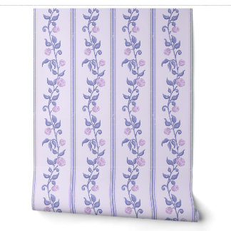 Jugendstil Blau Lila Blumen Streifenmuster Tapete