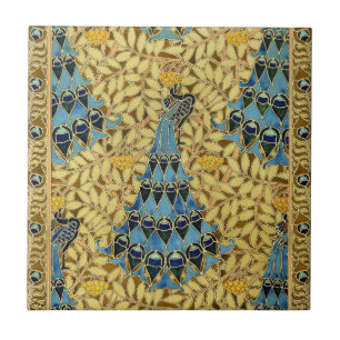 Jugendstil Blaues Pfauen Blumenmuster Fliese