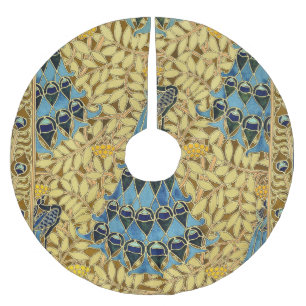 Jugendstil Blaues Pfauen-Blumenmuster Polyester Weihnachtsbaumdecke