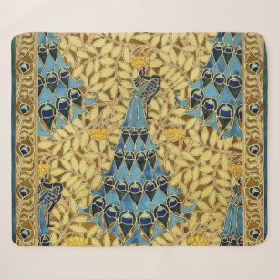 Jugendstil Blaues Pfauen-Blumenmuster Sherpadecke