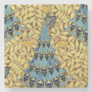Jugendstil Blaues Pfauen-Blumenmuster Steinuntersetzer