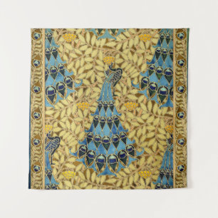 Jugendstil Blaues Pfauen-Blumenmuster Wandteppich