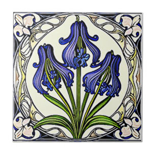 Jugendstil-Bluebell-Blume-Patrone 1 Fliese