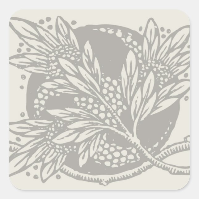 Jugendstil-Blume Blumenminimalismus Quadratischer Aufkleber (Vorderseite)