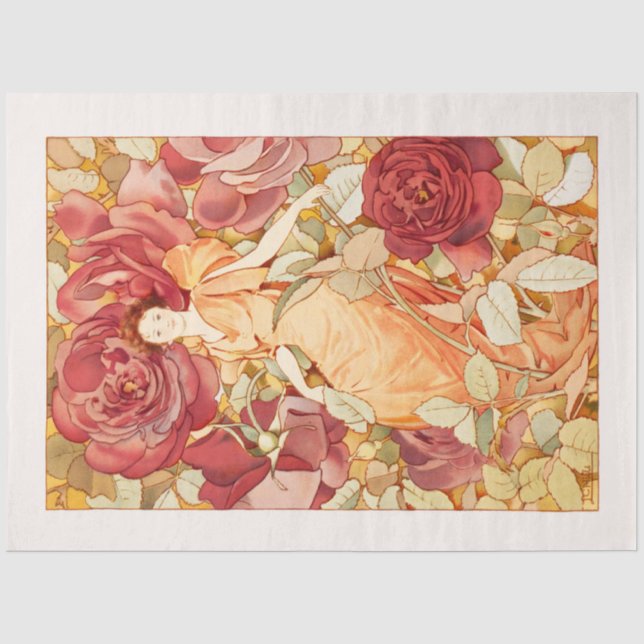 Jugendstil-Blume Fee mit Rot-Orange-Rose Seidenpapier (Vorderseite)
