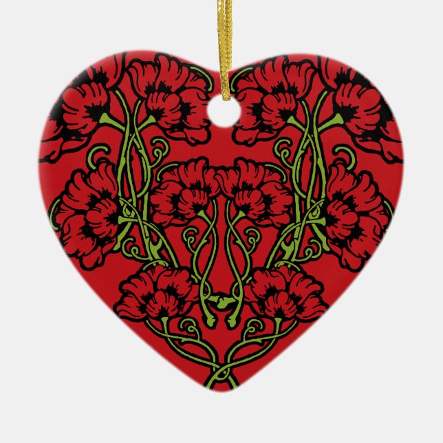 Jugendstil-Blume Herzlich Willkommen in der Roten  Keramik Ornament (Vorne)
