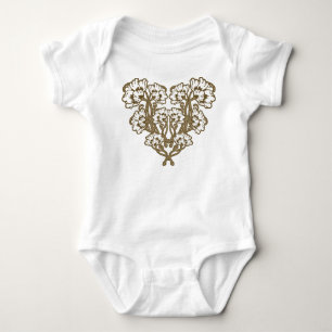 Jugendstil-Blume Herzstück Tan Baby Strampler