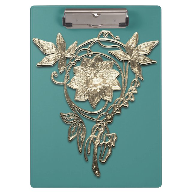 Jugendstil-Blume Juwel Viktorianisches Gold und aq Klemmbrett (Vorderseite)