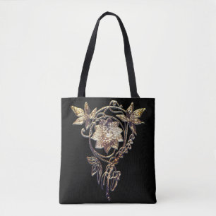 Jugendstil-Blume Juwel Viktorianisches Gold und Sc Tasche