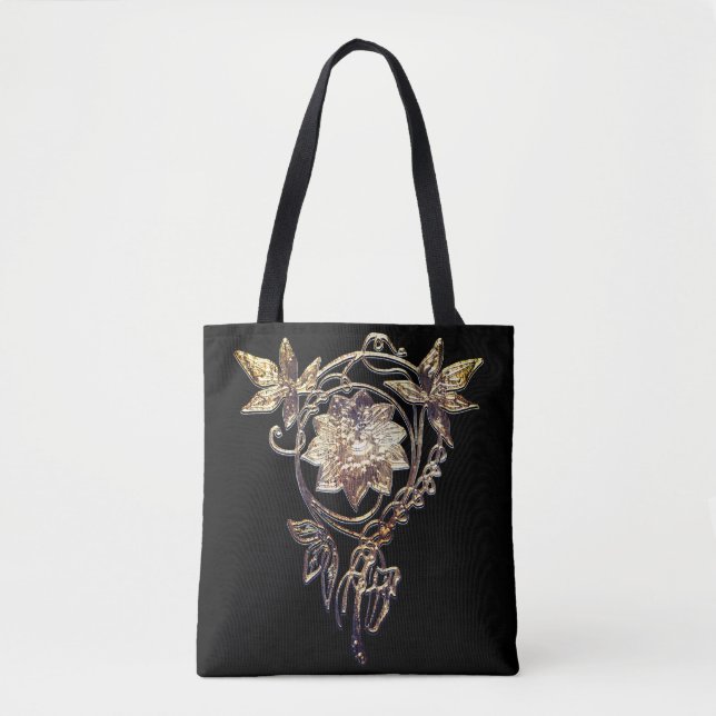 Jugendstil-Blume Juwel Viktorianisches Gold und Sc Tasche (Vorderseite)