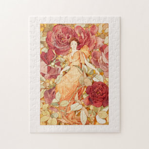Jugendstil-Blume Märchen mit Rot-Orange-Rose