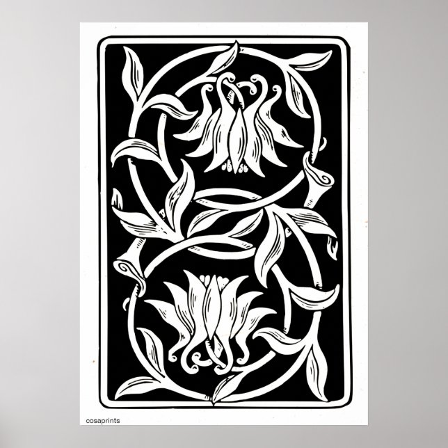 Jugendstil-Blume Silhouette Poster (Vorne)